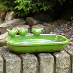 Green Glaze Oval Ceramic Bird Bath