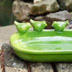 Green Glaze Oval Ceramic Bird Bath