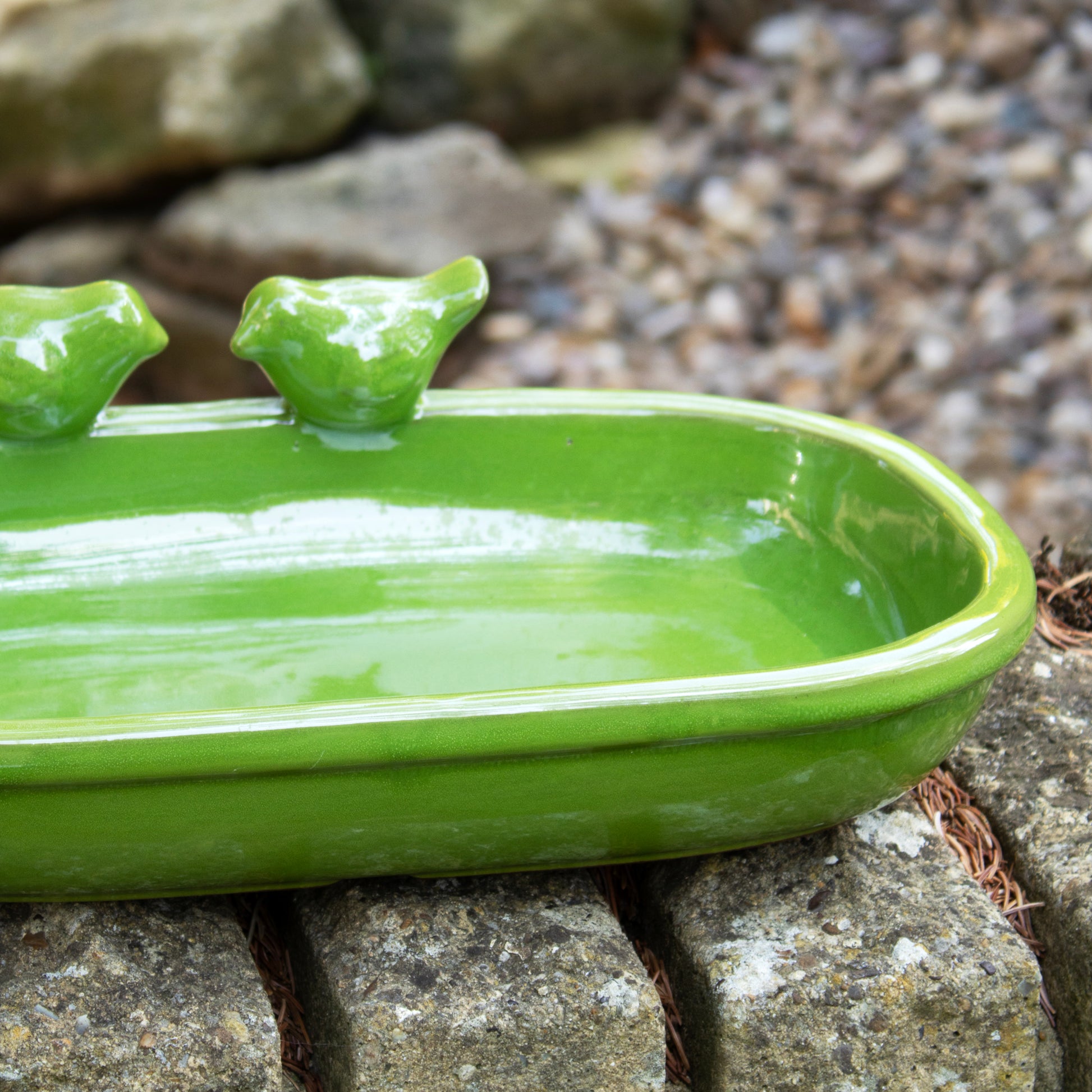 Green Glaze Oval Ceramic Bird Bath