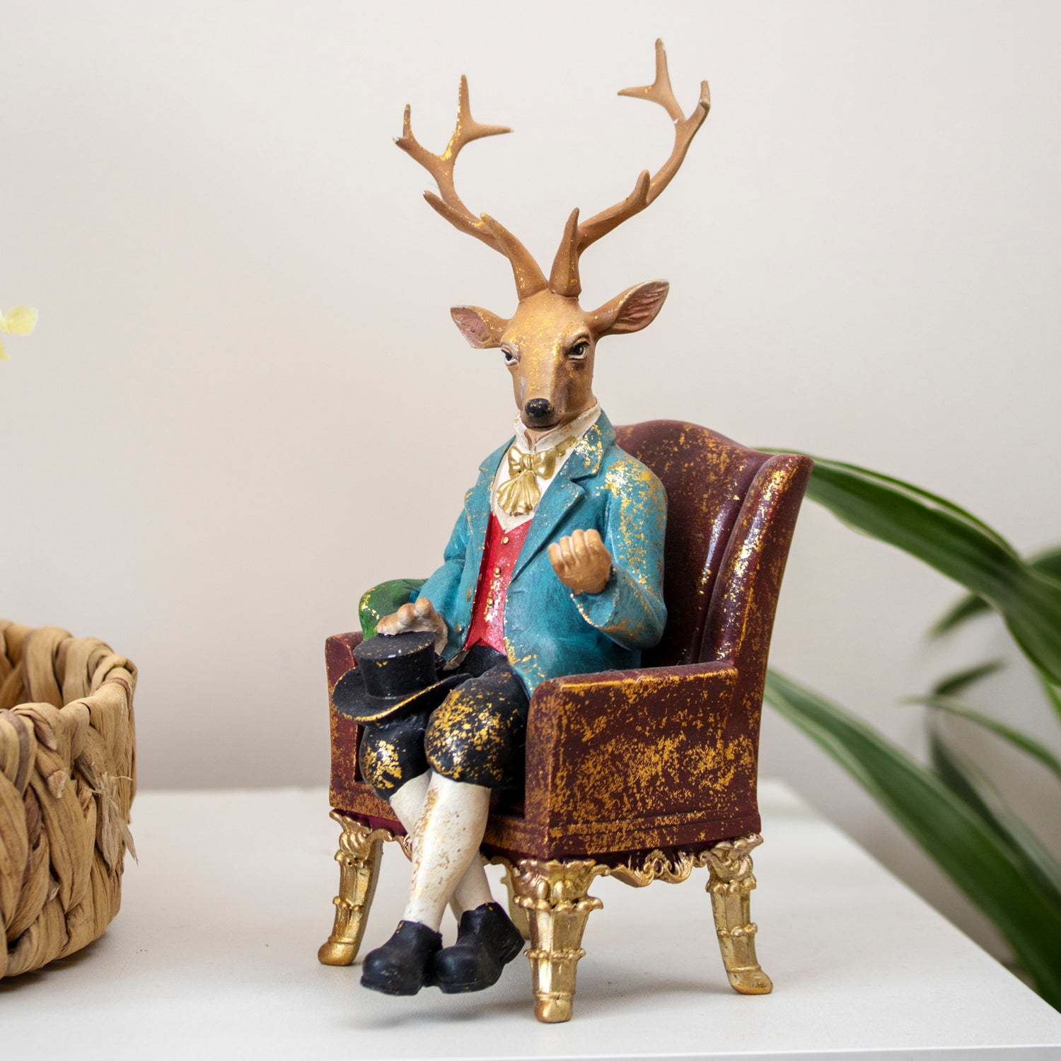 Gentleman Stag in Armchair Ornament