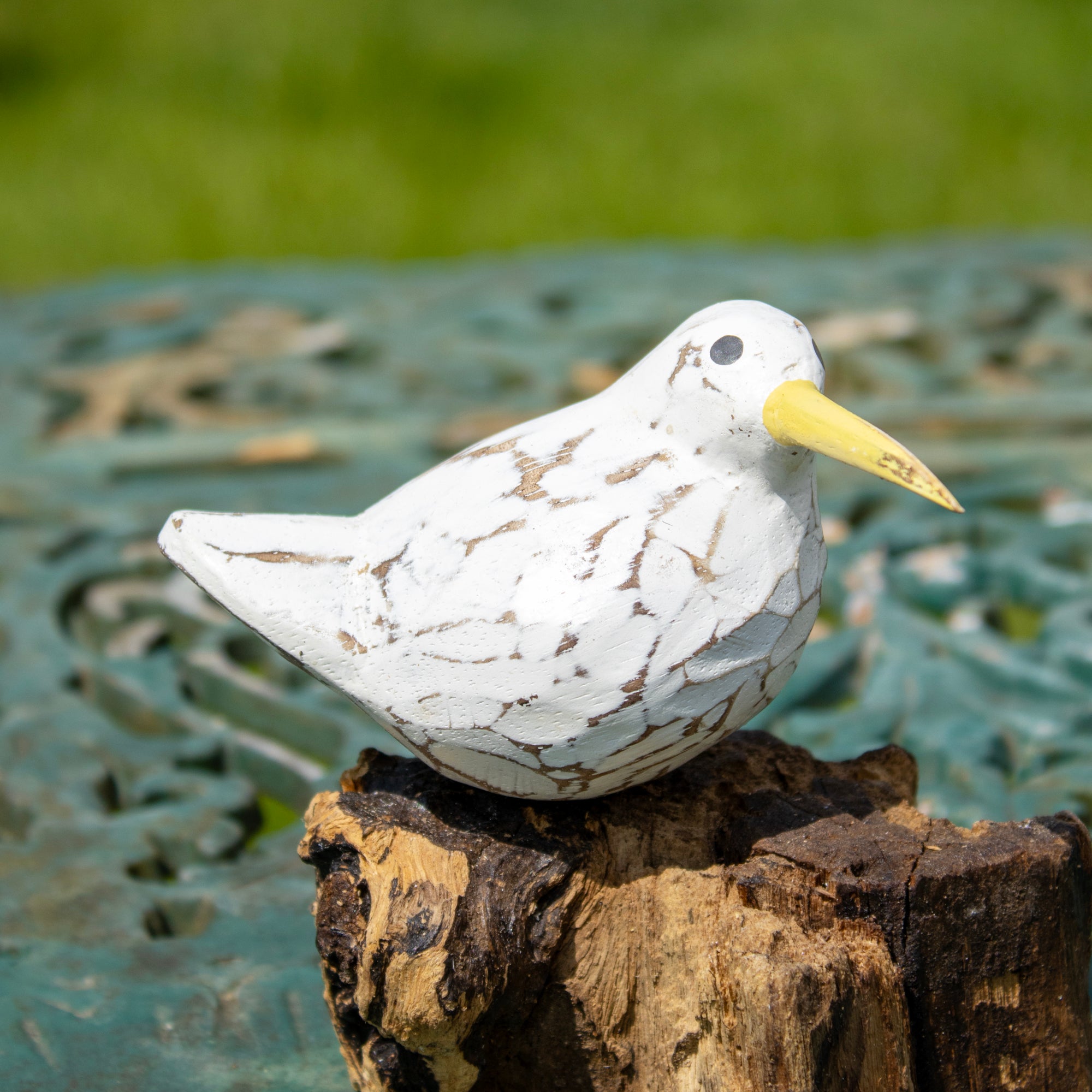 White Bool Bird On Teak Root Ornament