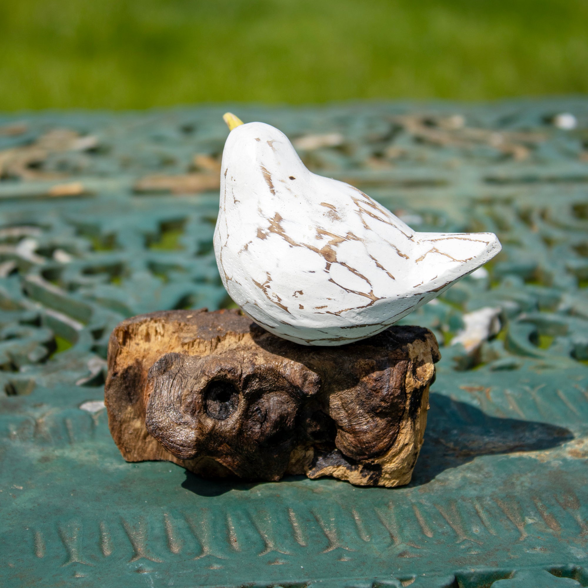 White Bool Bird On Teak Root Ornament