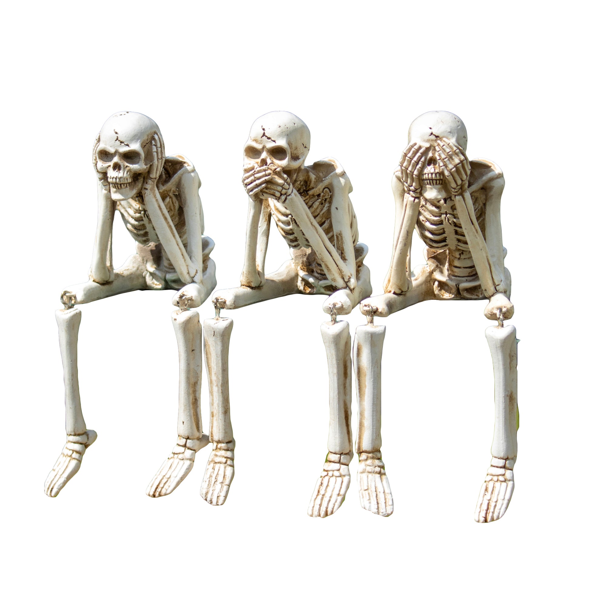 Regal mit drei weisen Skelettornamenten
