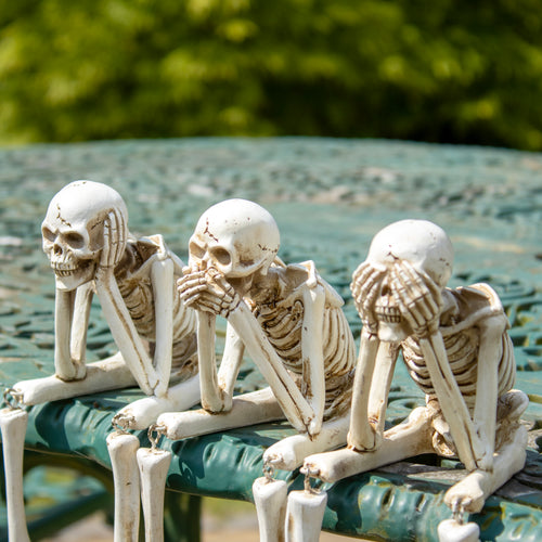 Regal mit drei weisen Skelettornamenten