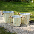 Set Of 3 Antique Cream Ribbed Zinc Planters