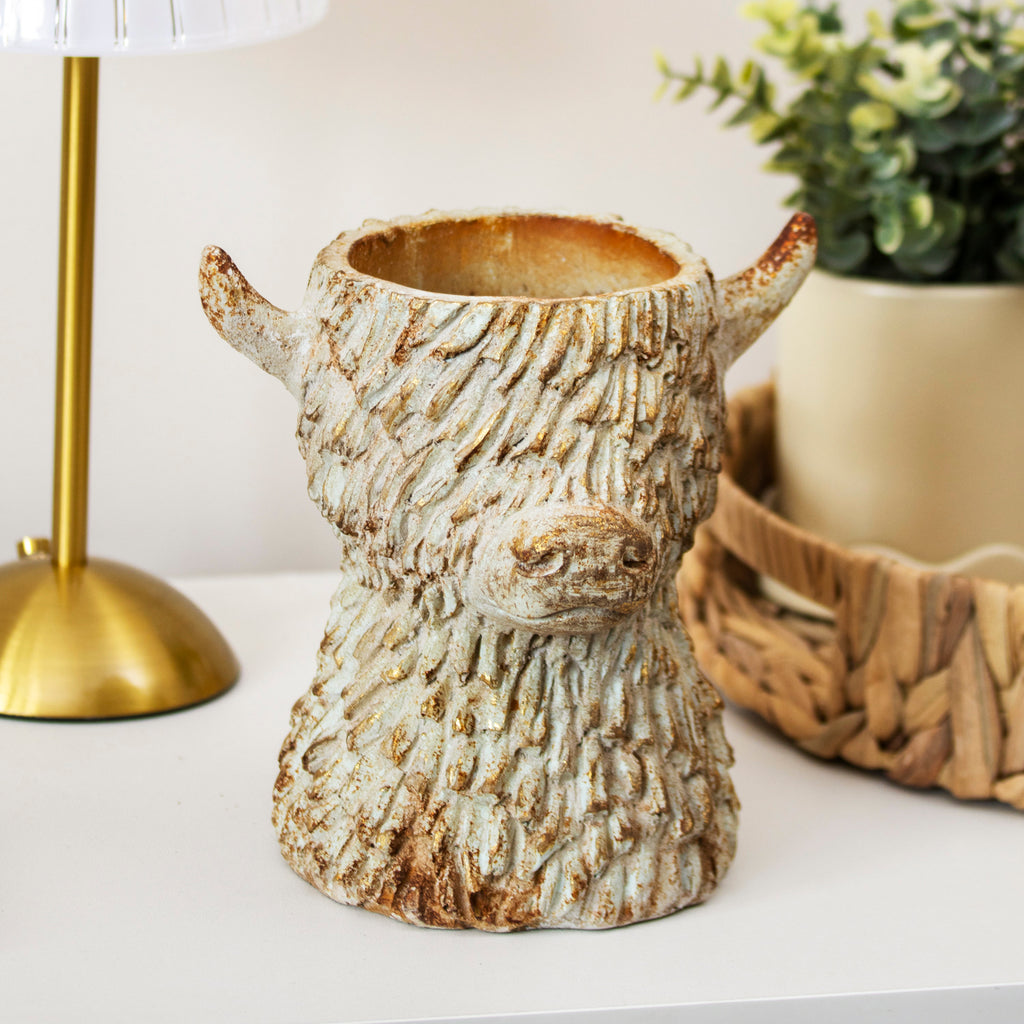 Rustic Highland Cow Head Planter
