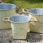 Set Of 3 Antique Cream Ribbed Zinc Planters
