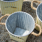 Set Of 3 Antique Cream Ribbed Zinc Planters
