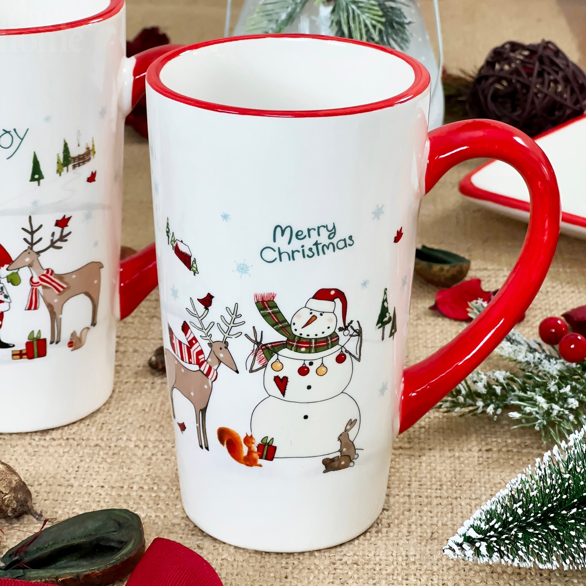 Set Of 2 Large Christmas Scene Latte Mugs