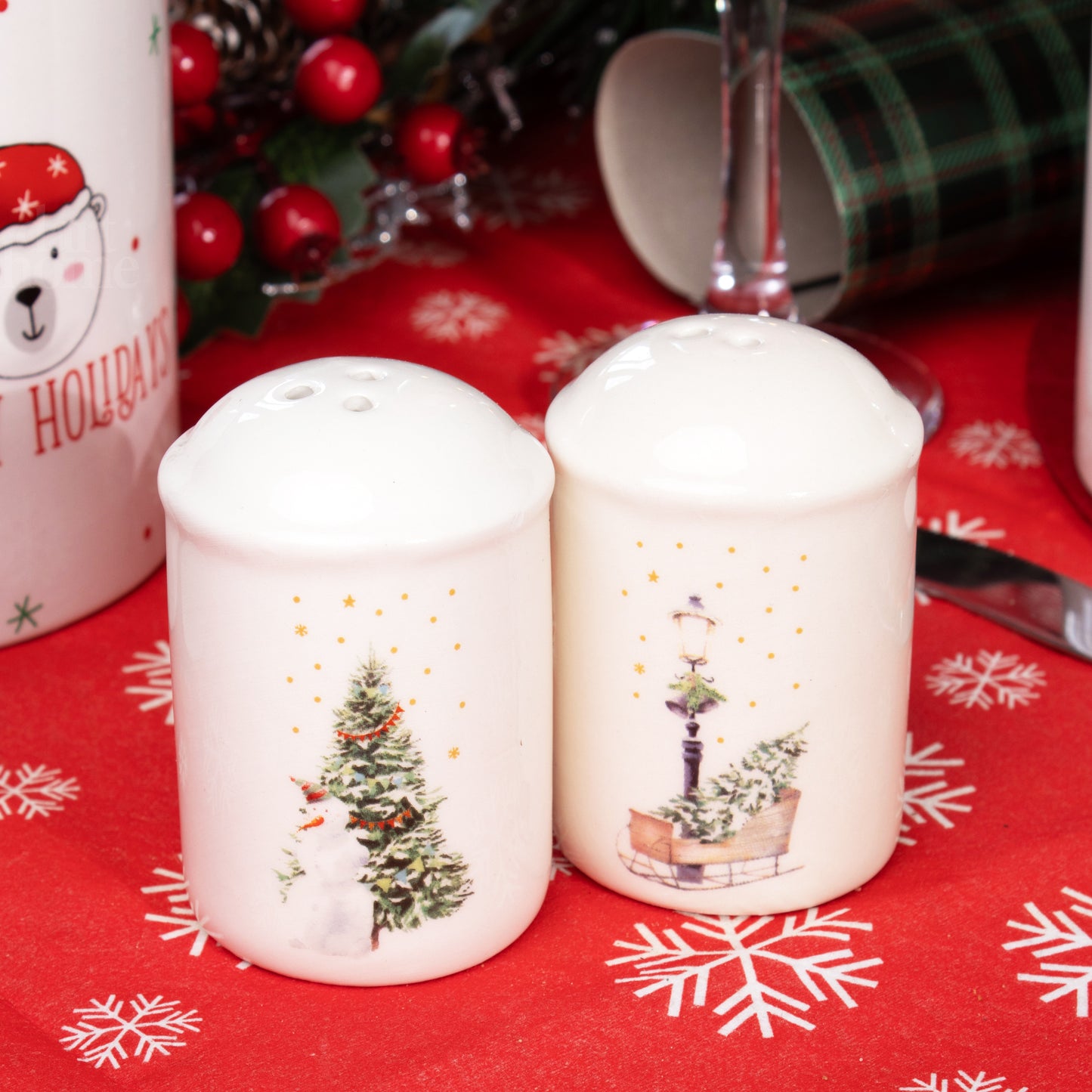 White Christmas Salt And Pepper Shakers