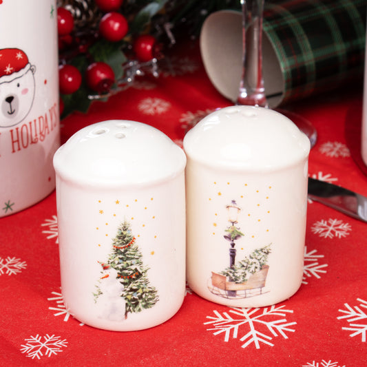 White Christmas Salt And Pepper Shakers