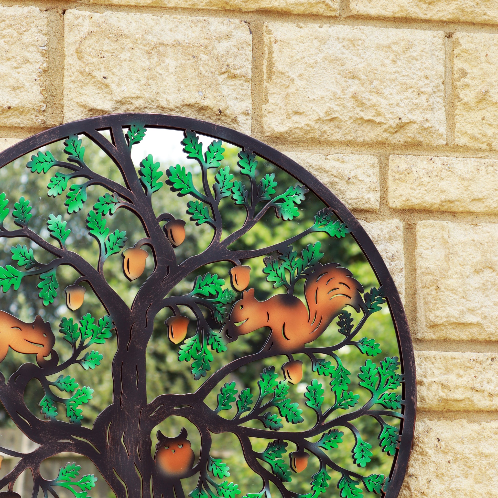 Squirrels In Acorn Tree Mirrored Wall Art
