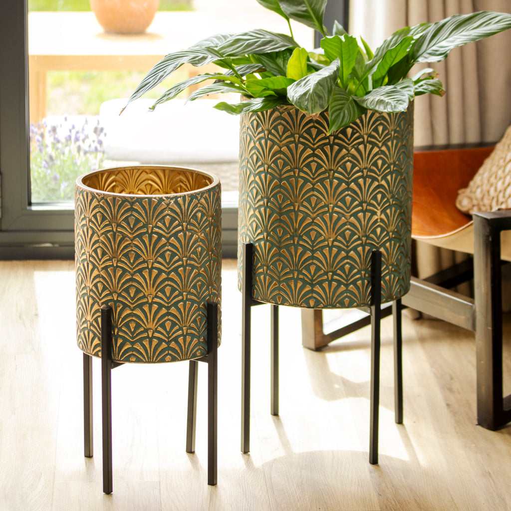 Set Of 2 Art Deco Metal Plant Stands