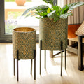 Set Of 2 Art Deco Metal Plant Stands
