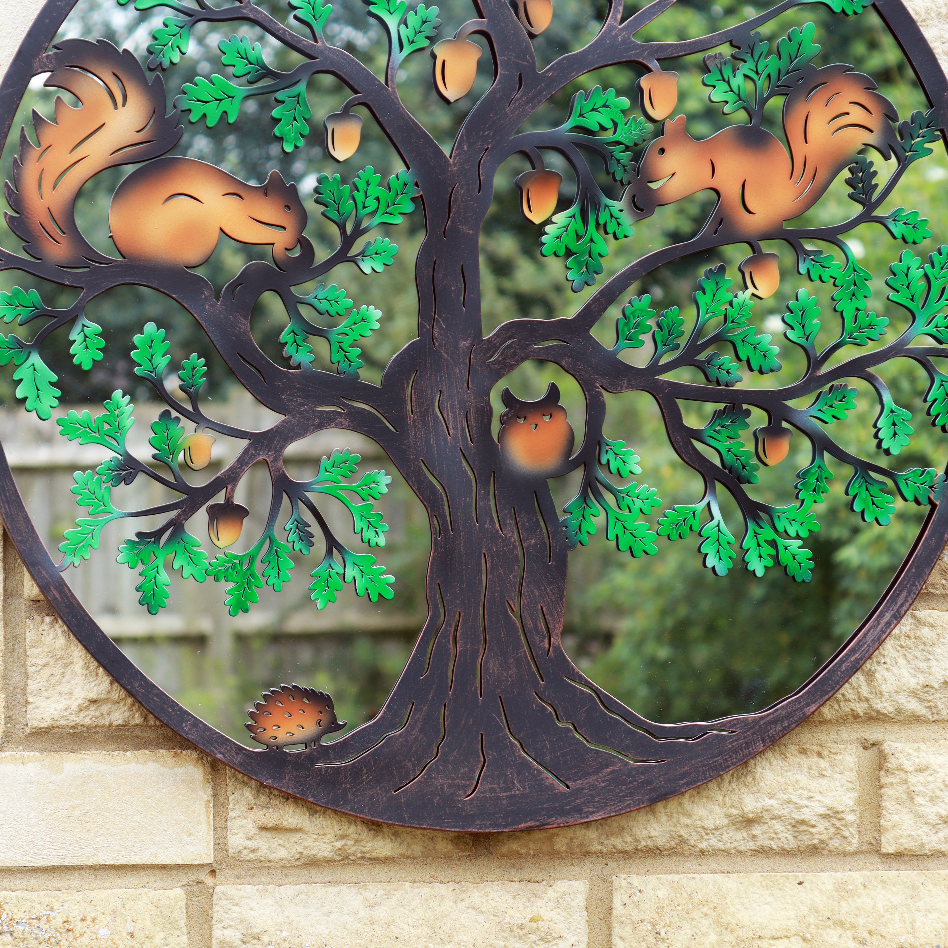 Squirrels In Acorn Tree Mirrored Wall Art