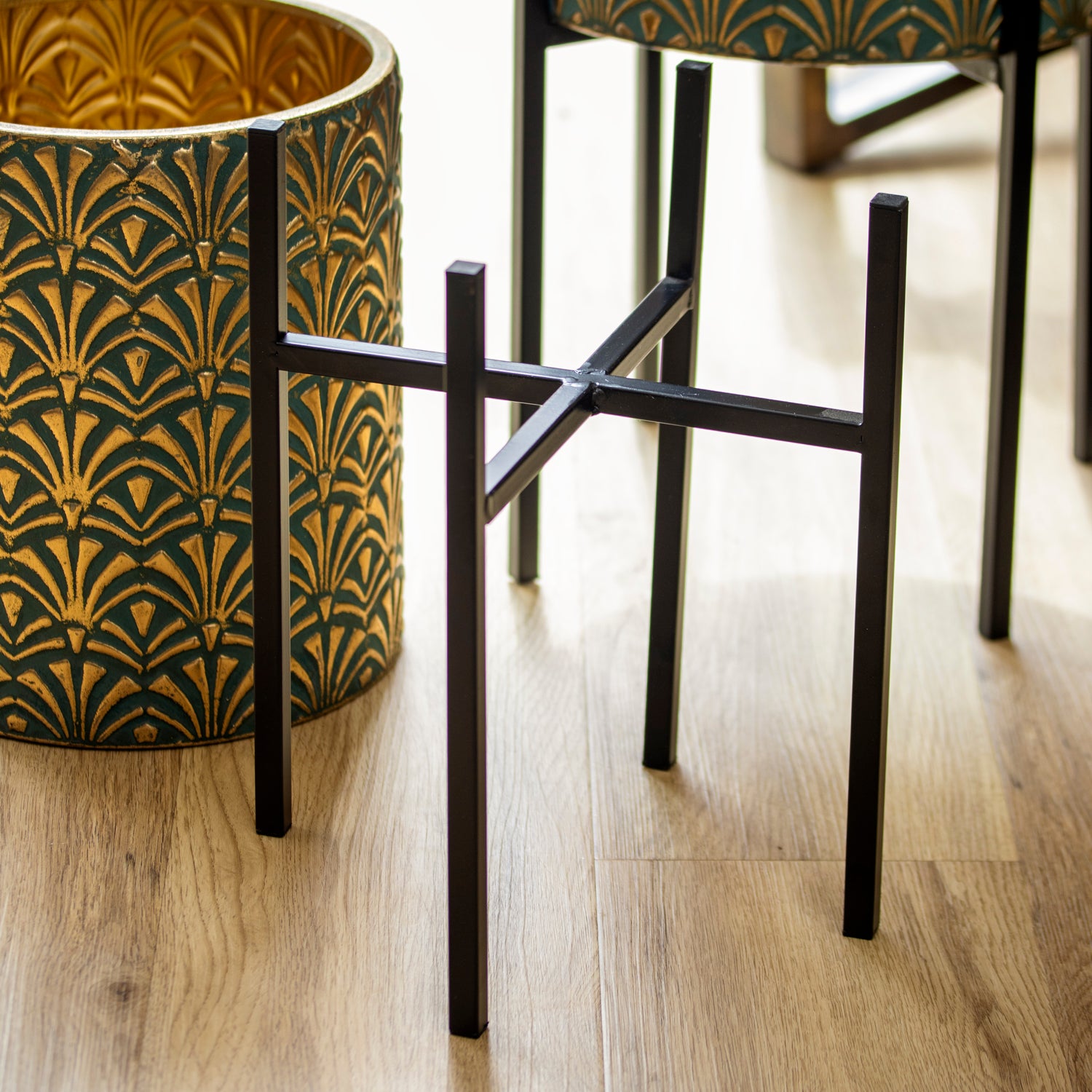 Set Of 2 Art Deco Metal Plant Stands