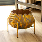 Antique Gold Lotus Metal Planter On Stand