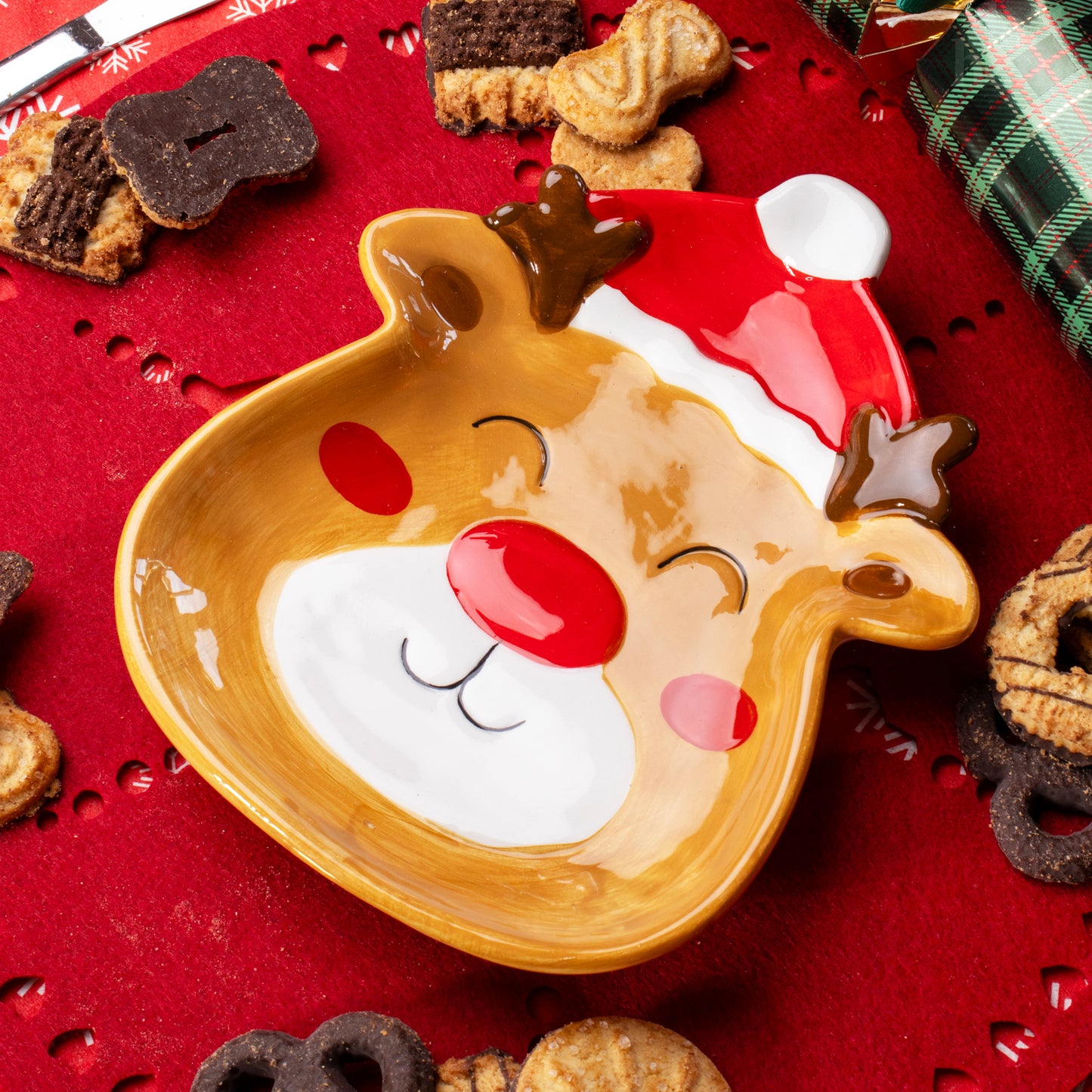 Brown Reindeer Christmas Serving Plate