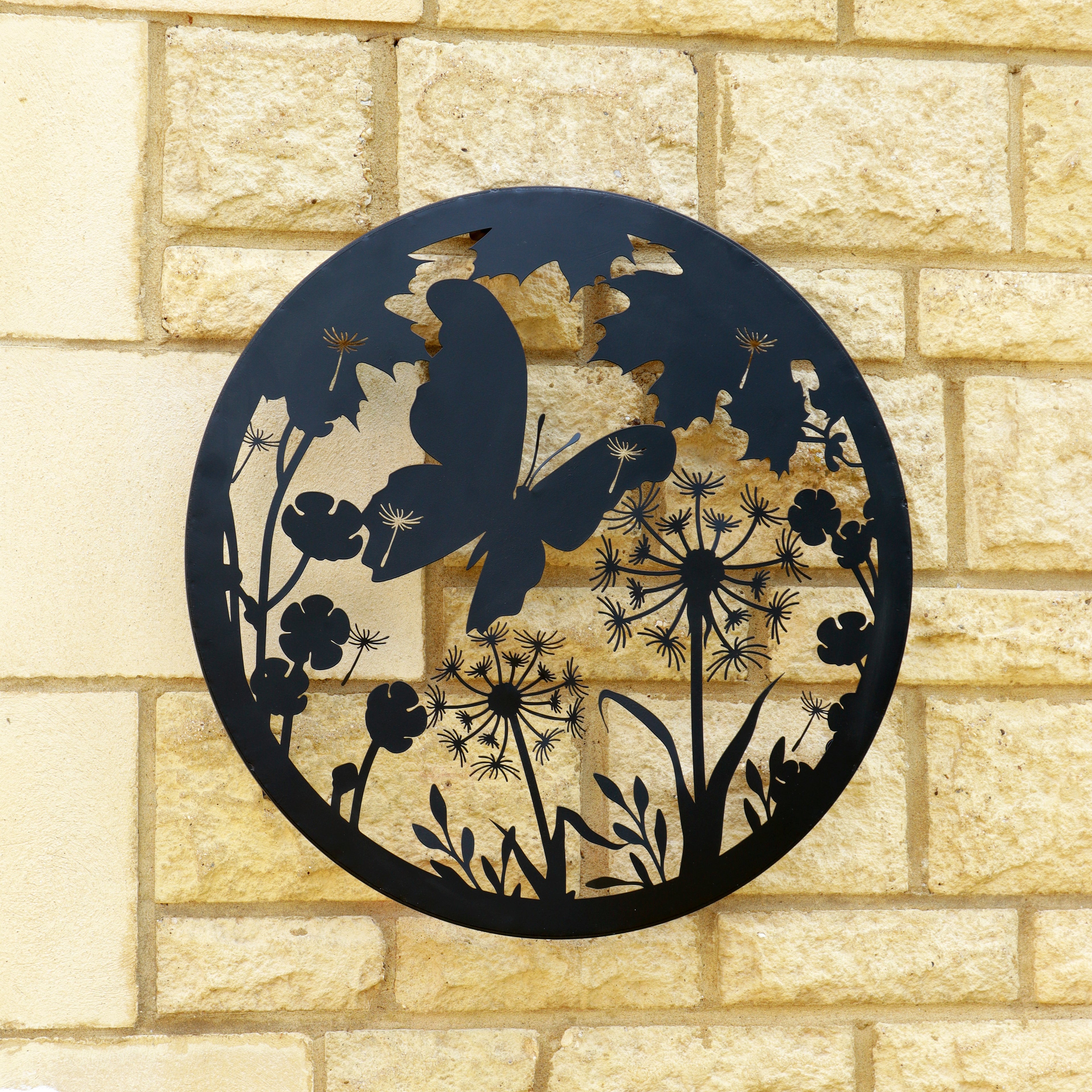 Flower Butterfly Silhouette Backlit Garden Wall Art