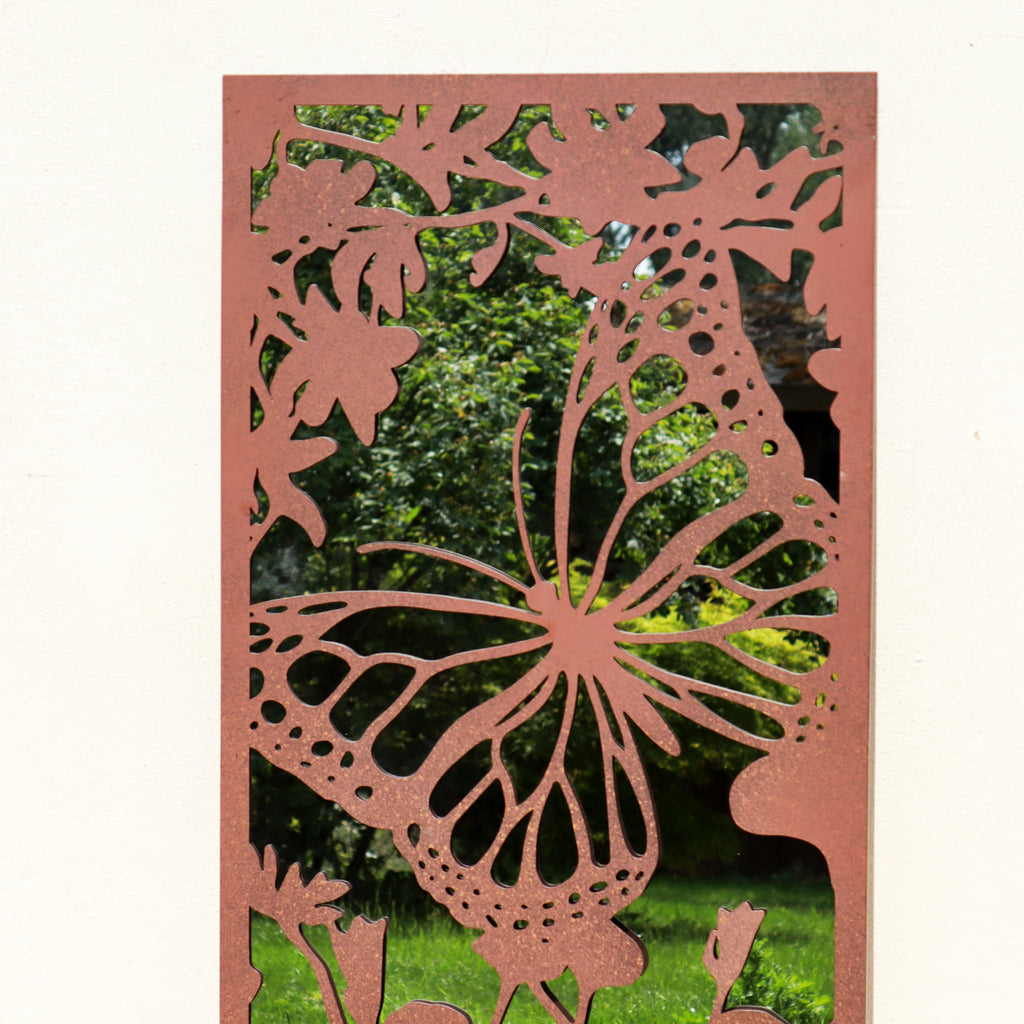 Rusted Metal Flower Butterfly Portrait Garden Mirror