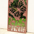 Rusted Metal Flower Butterfly Portrait Garden Mirror