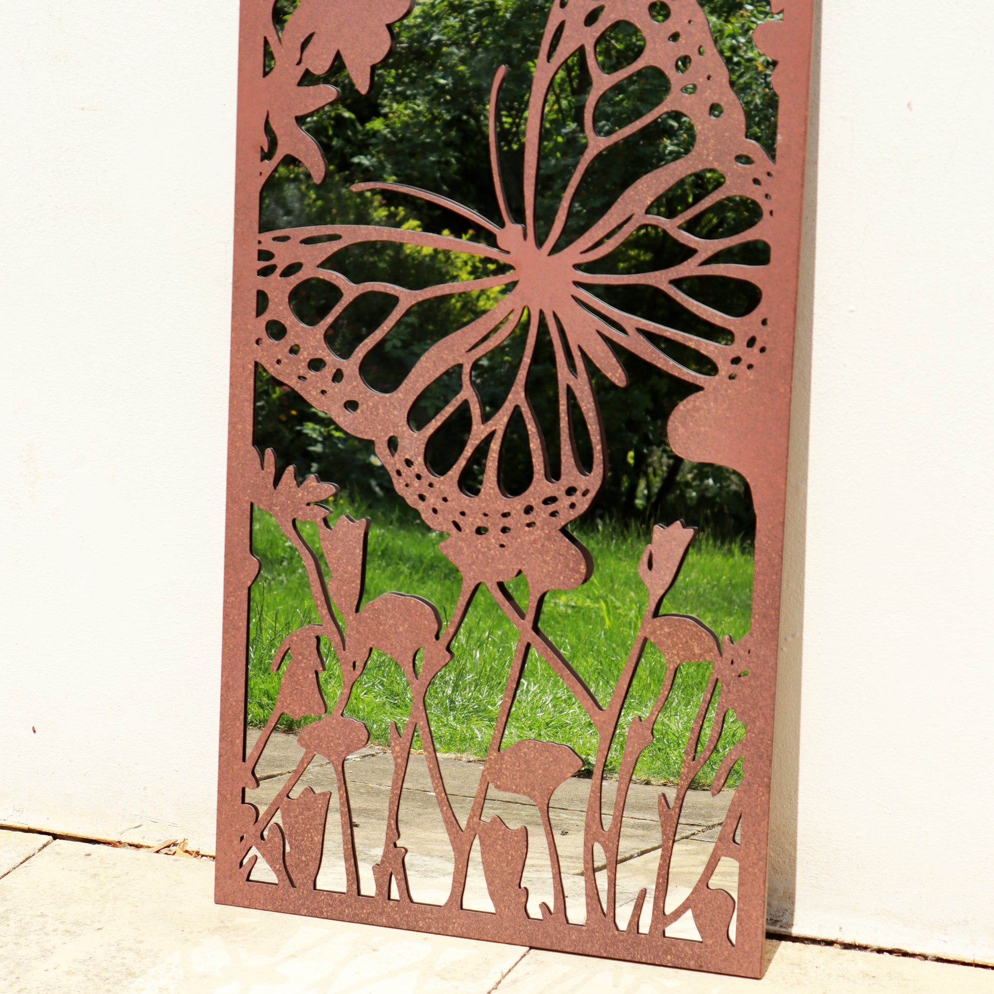 Rusted Metal Flower Butterfly Portrait Garden Mirror