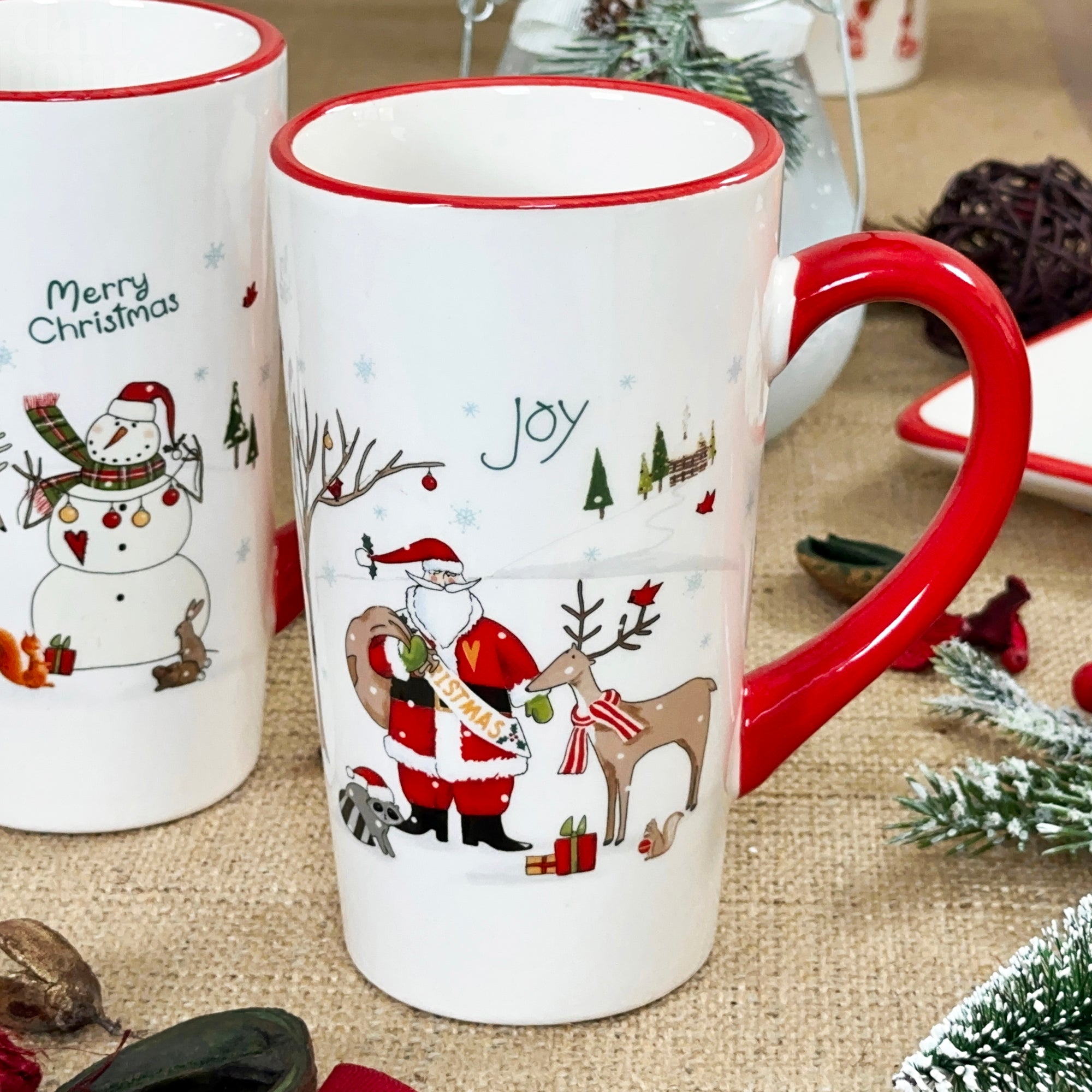 Set Of 2 Large Christmas Scene Latte Mugs