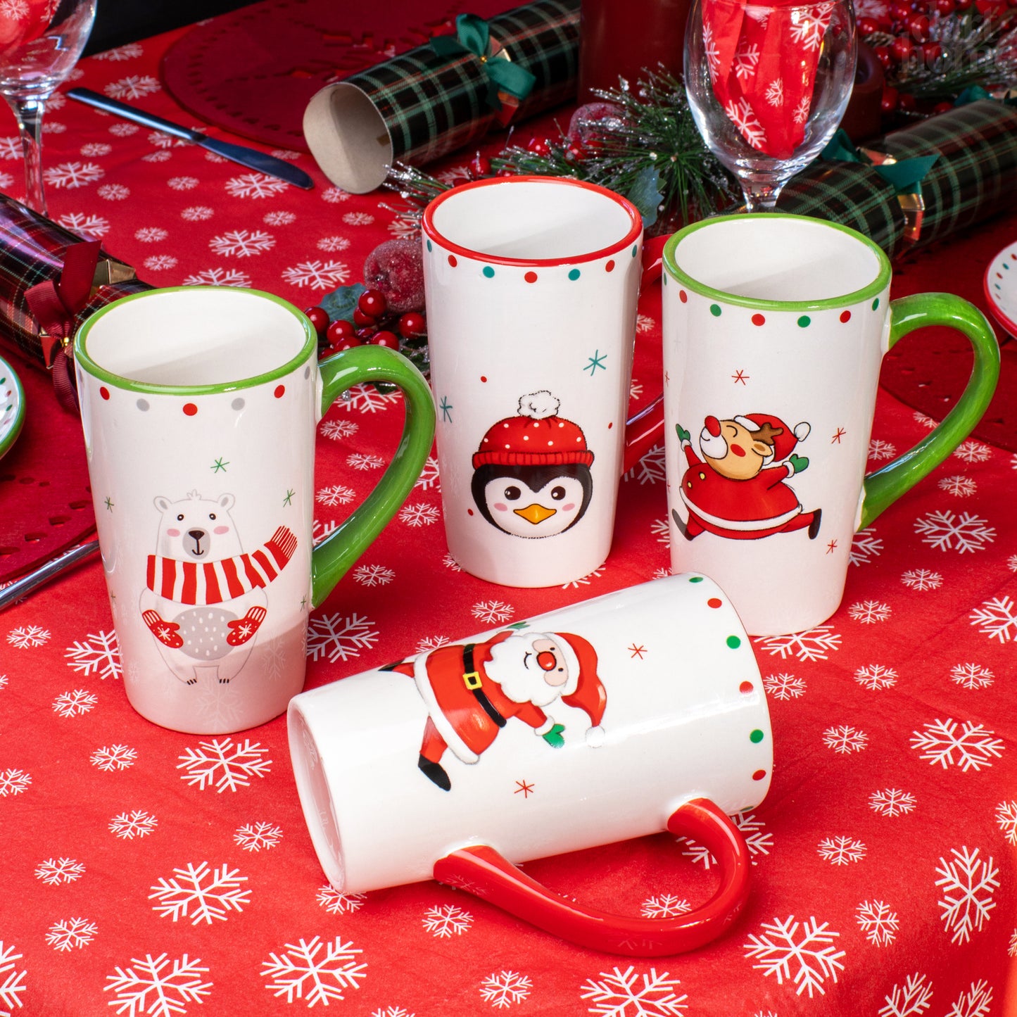 Set Of 4 Christmas Character Latte Mugs