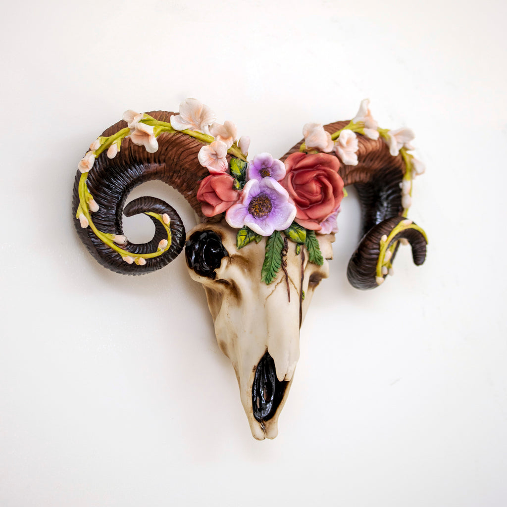 Floral Ram Skull Wall Decoration