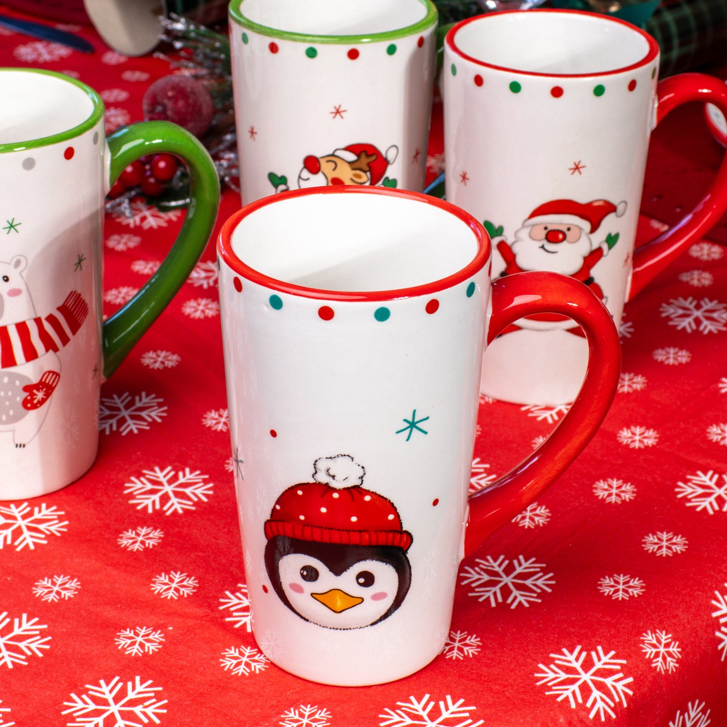 Set Of 4 Christmas Character Latte Mugs