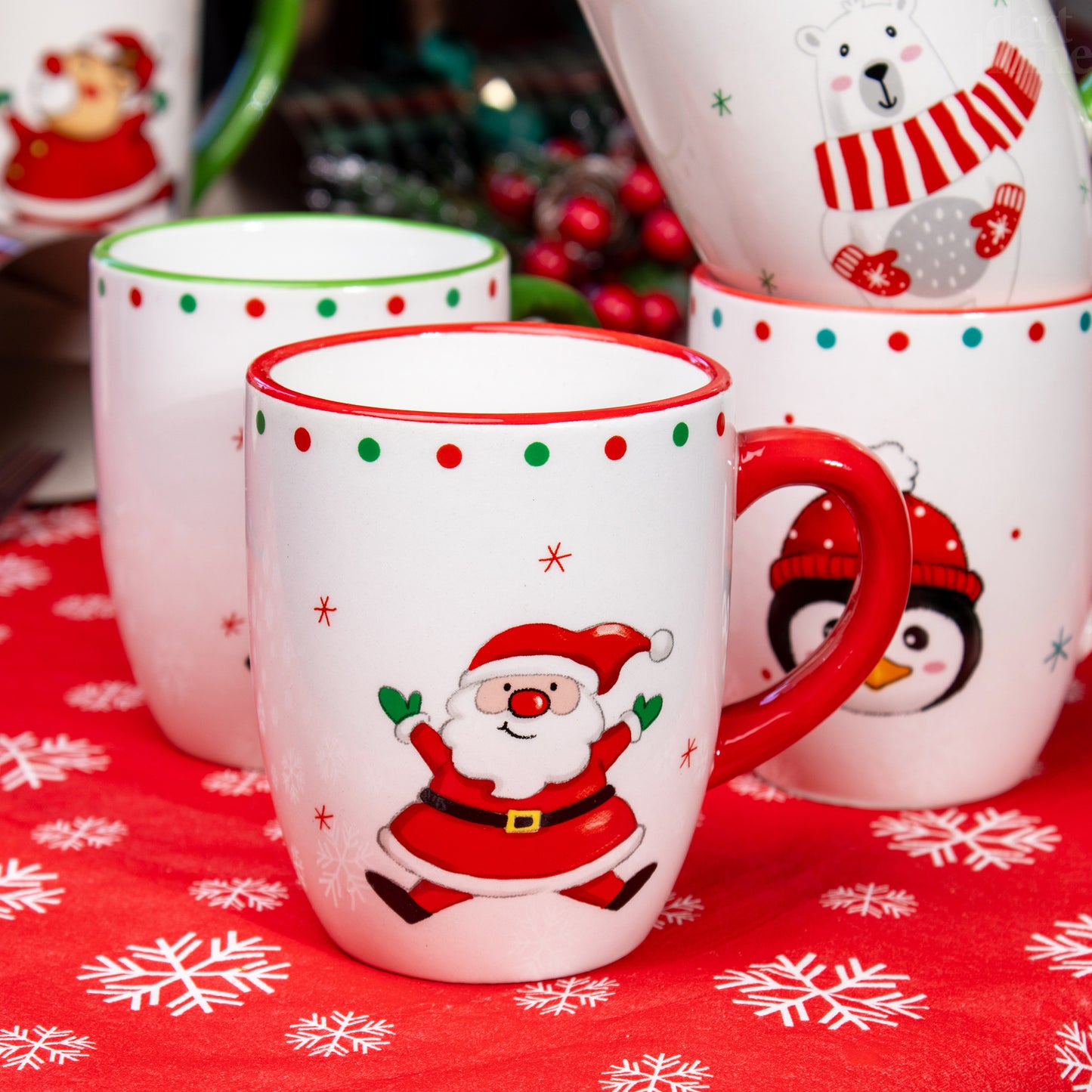 Set mit 3 großen Latte-Tassen „Merry Christmas“.