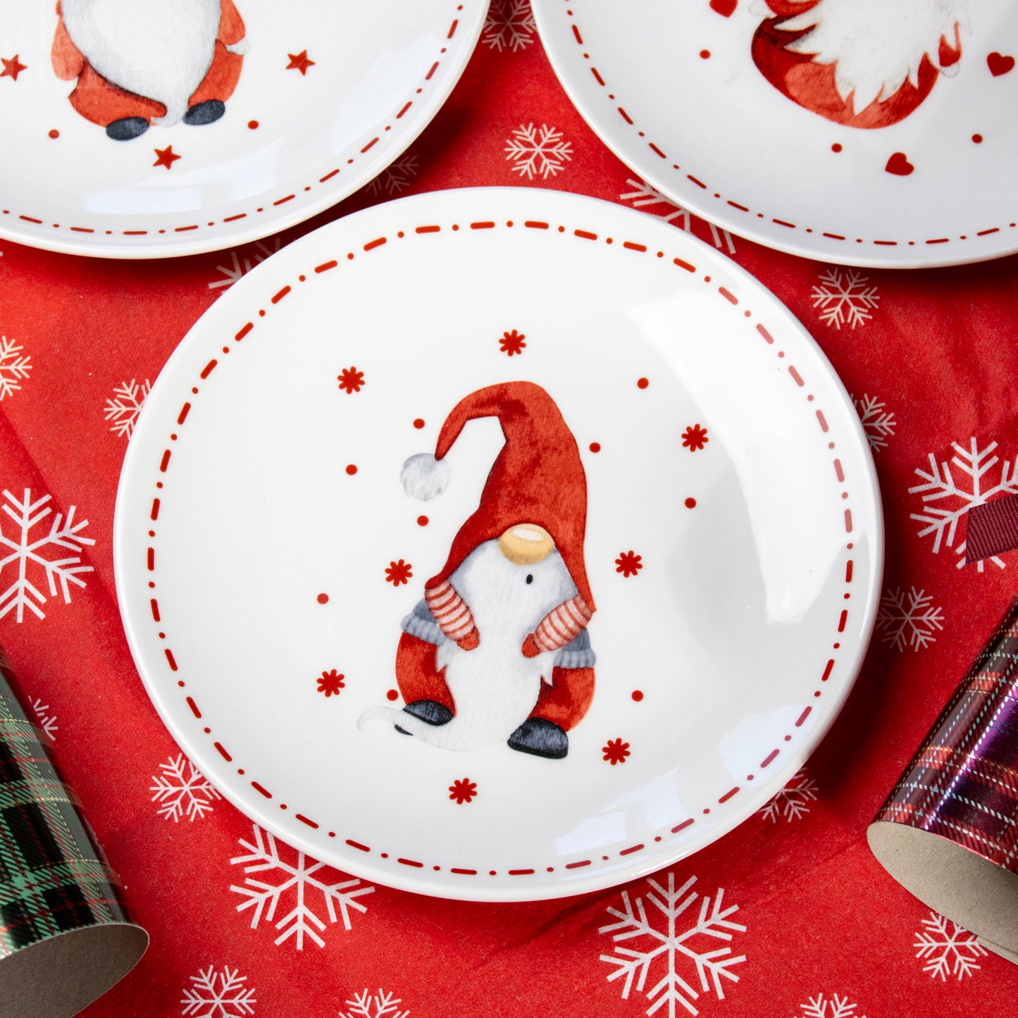 Set Of 6 Christmas Gonk Side Plates