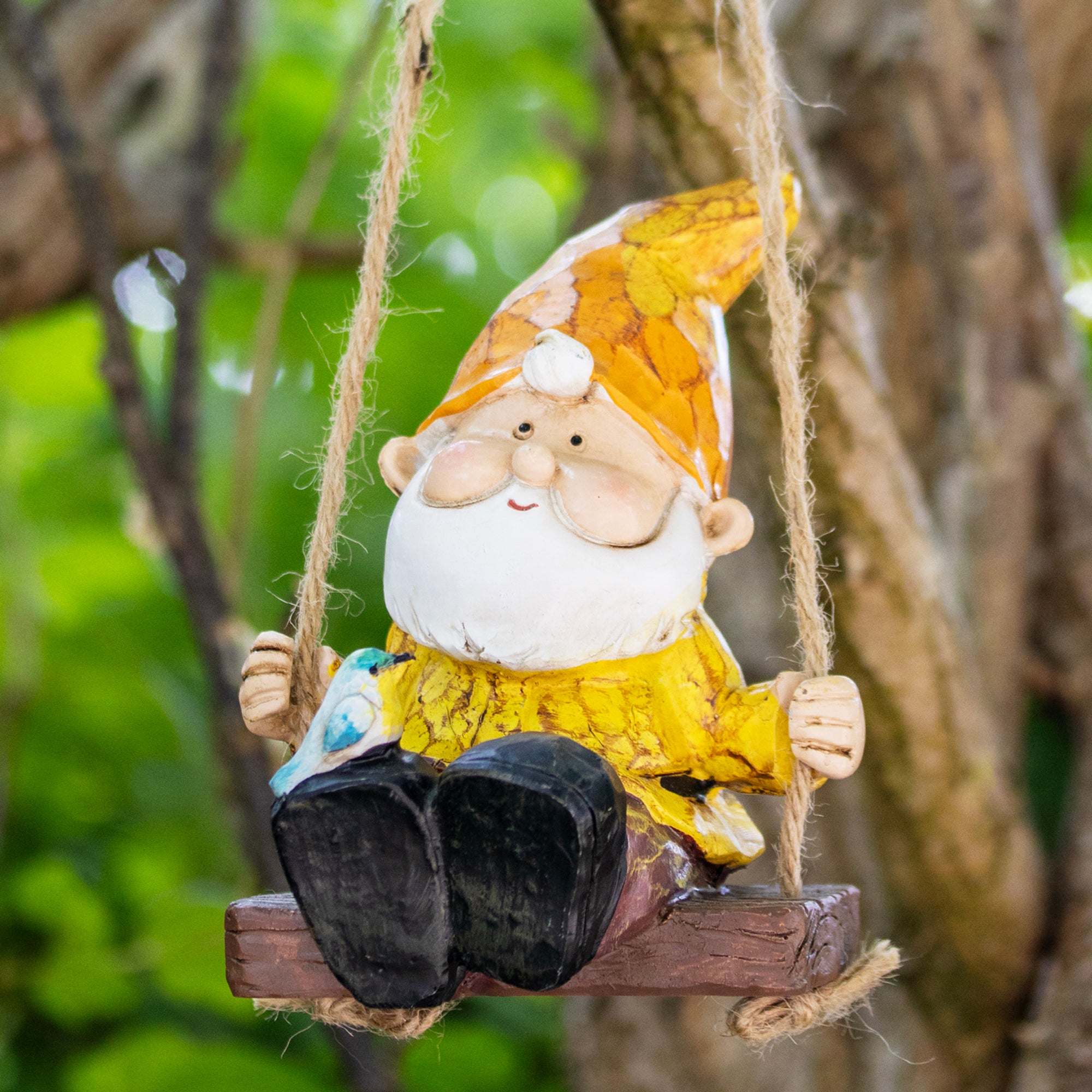 Yellow Hanging Garden Gnome On Swing