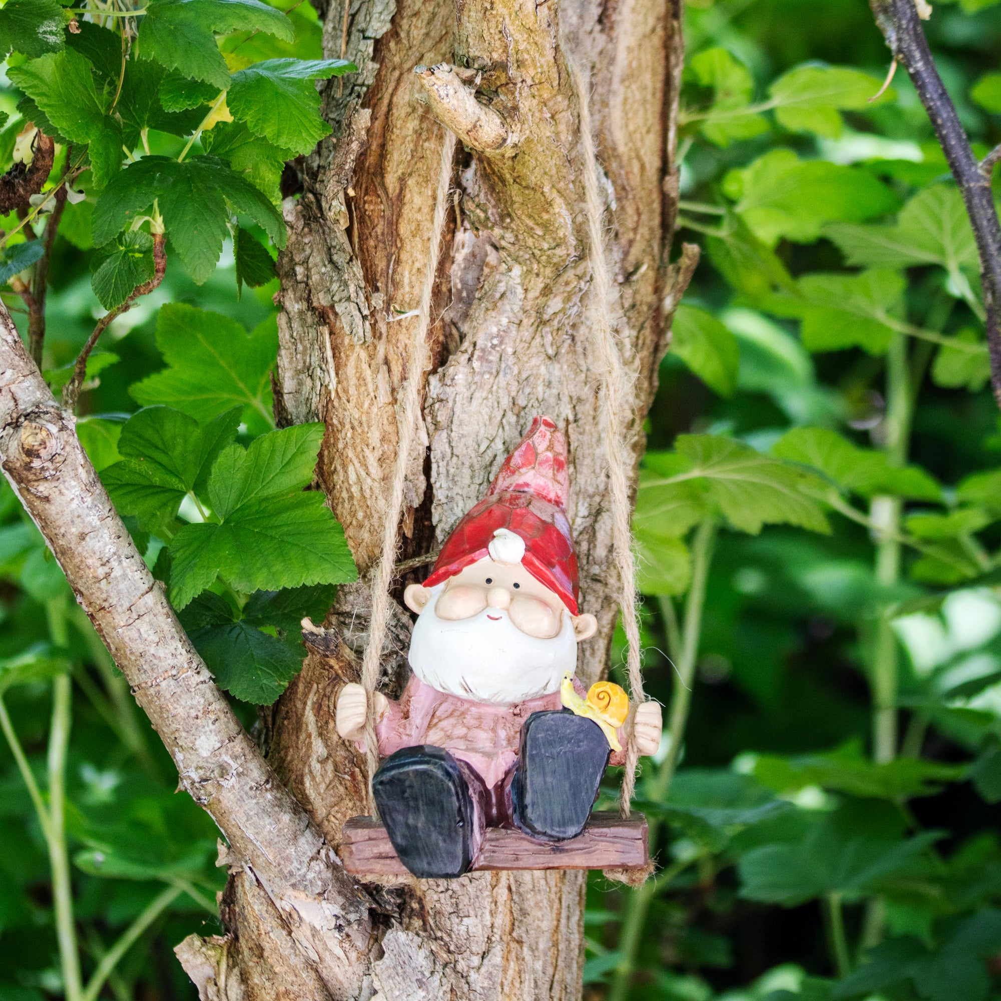 Red Hanging Garden Gnome On Swing