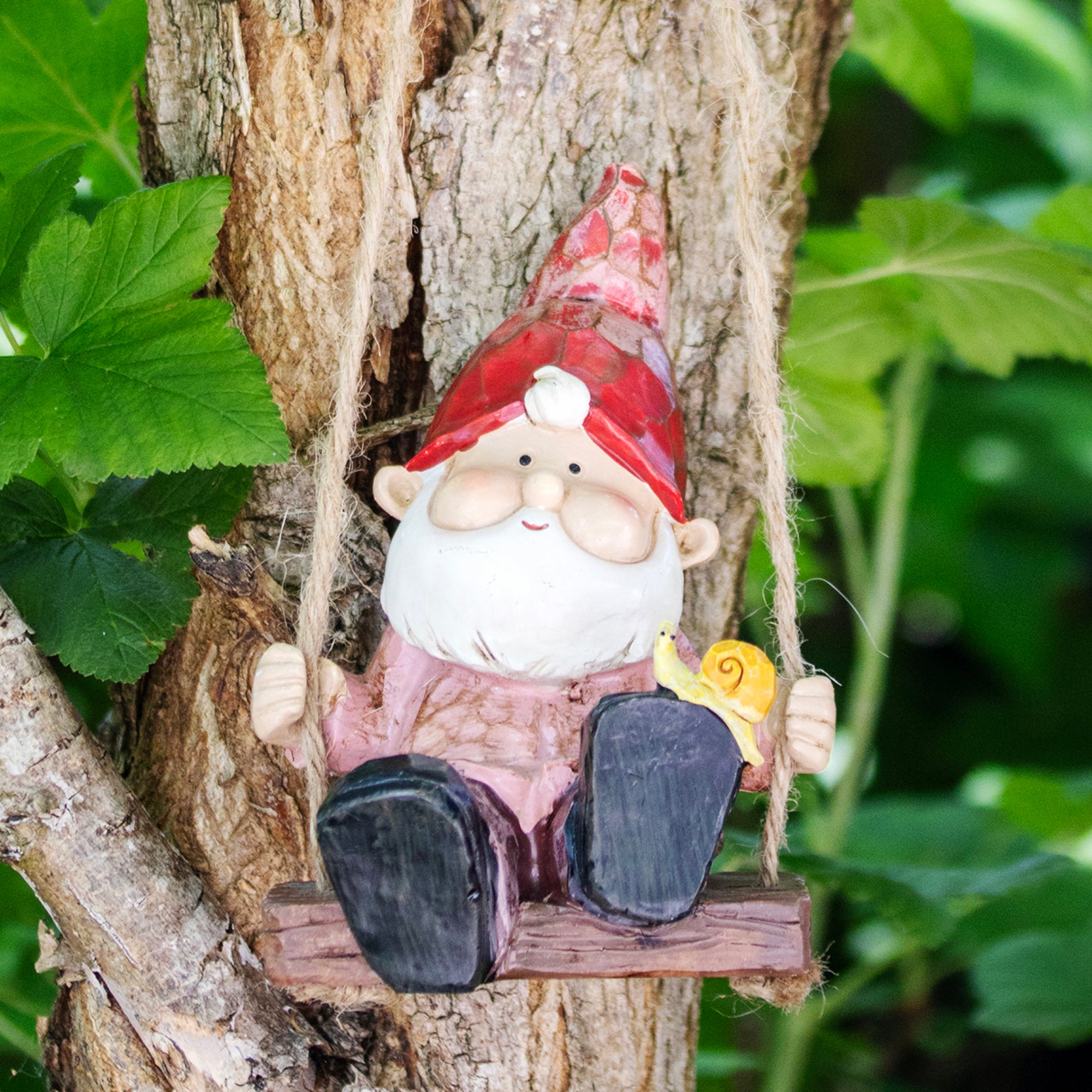 Red Hanging Garden Gnome On Swing