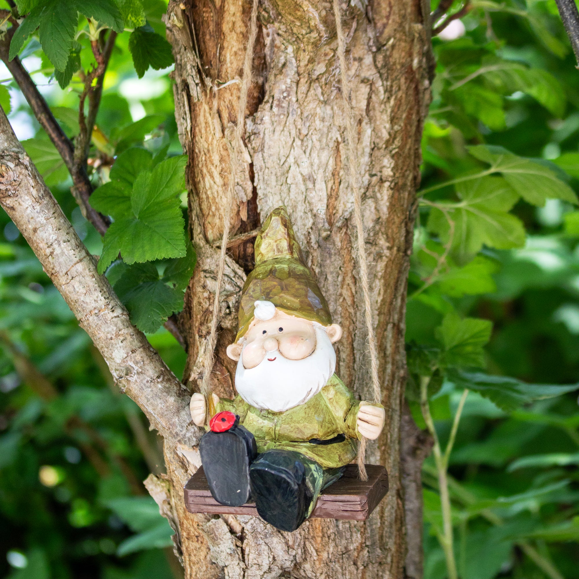 Green Hanging Garden Gnome On Swing