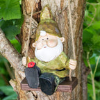 Green Hanging Garden Gnome On Swing