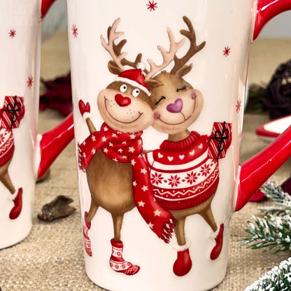 Set Of 2 Large Red Reindeer Latte Mugs