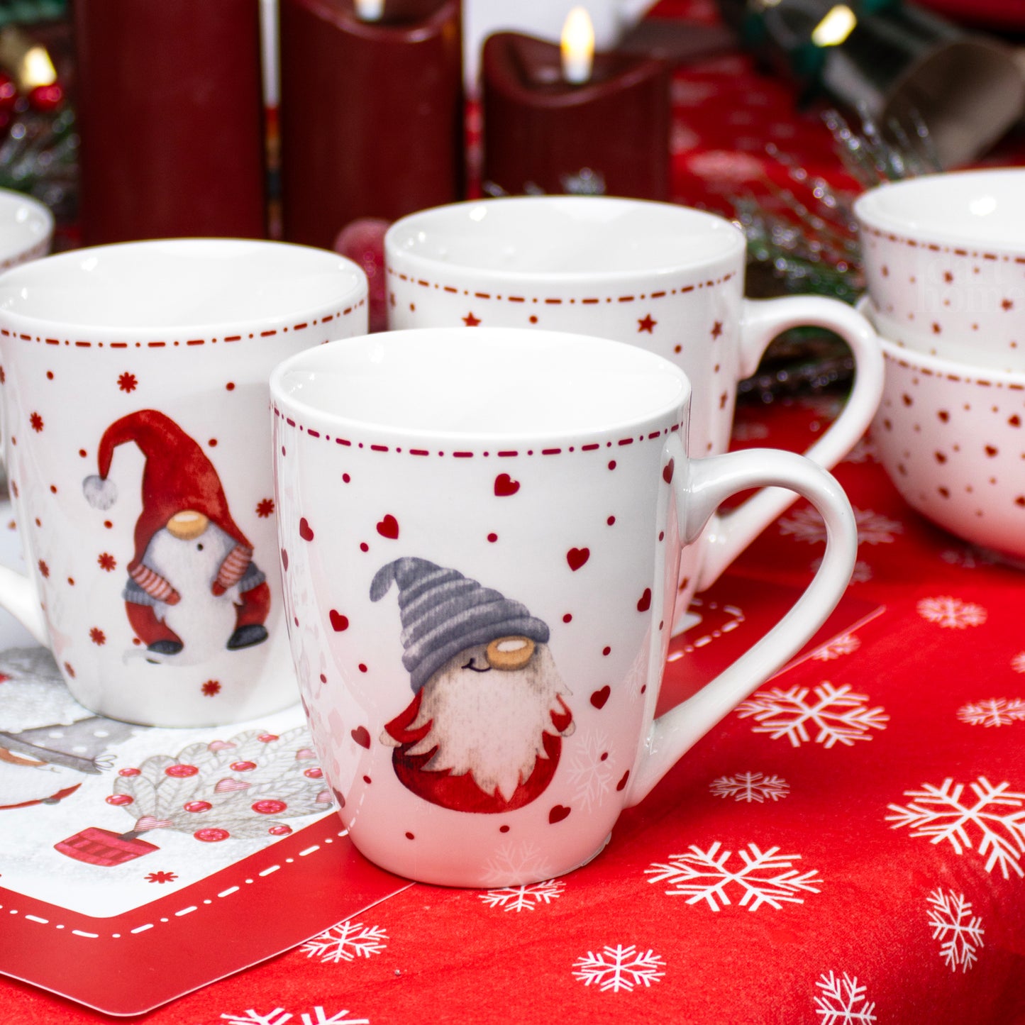 Set Of 6 Christmas Gonk Mugs 330ml