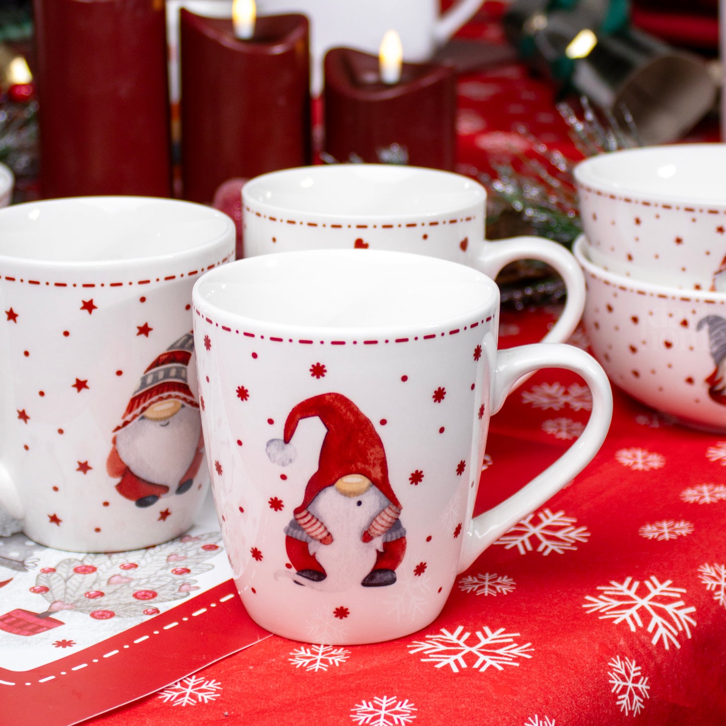 Set Of 6 Christmas Gonk Mugs 330ml