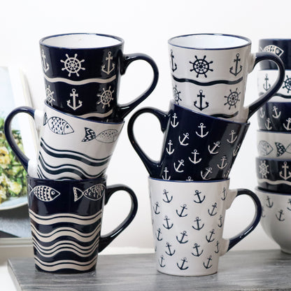 Set Of 6 Marine Mugs 400ml