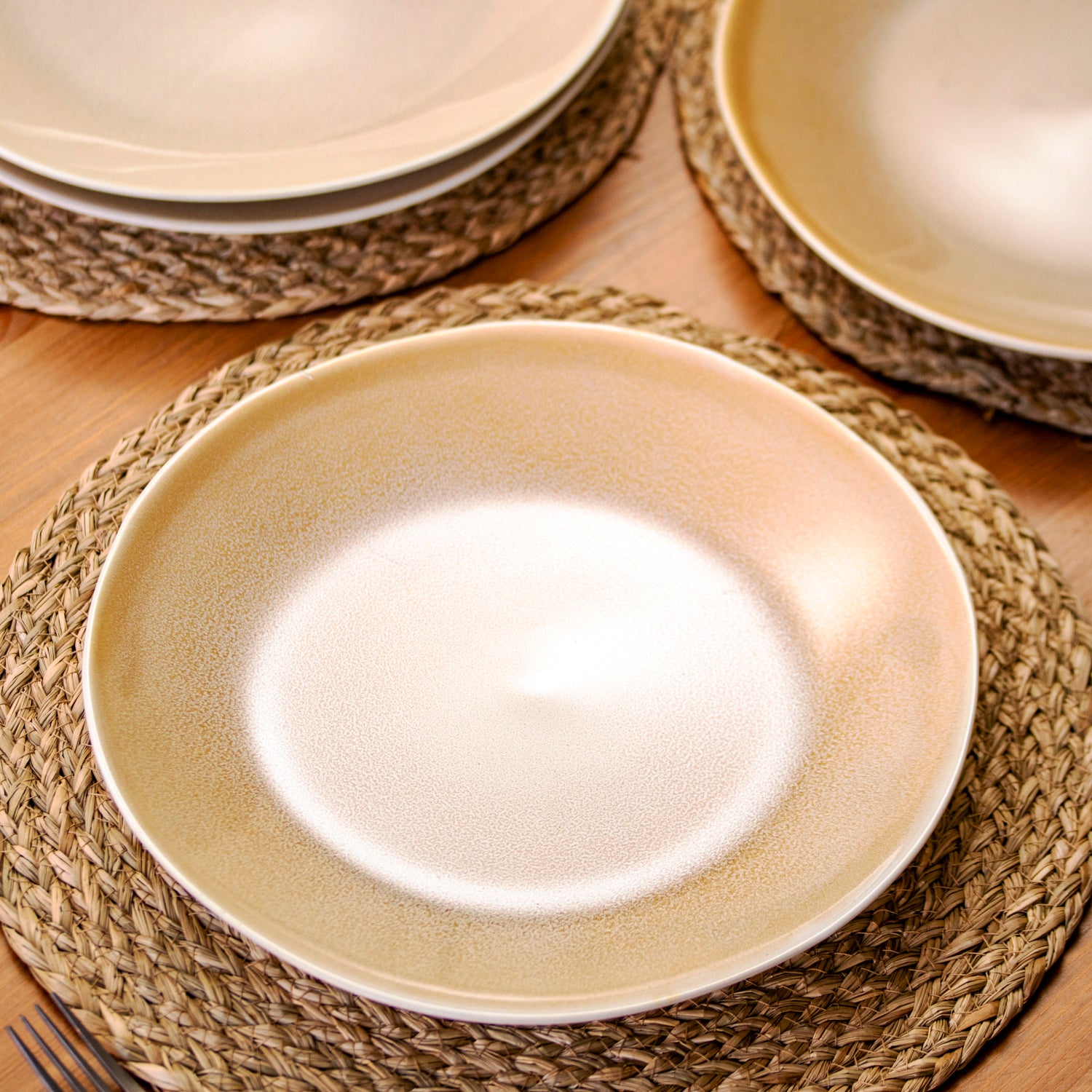 Set Of 4 Beige Reactive Dinner Plates