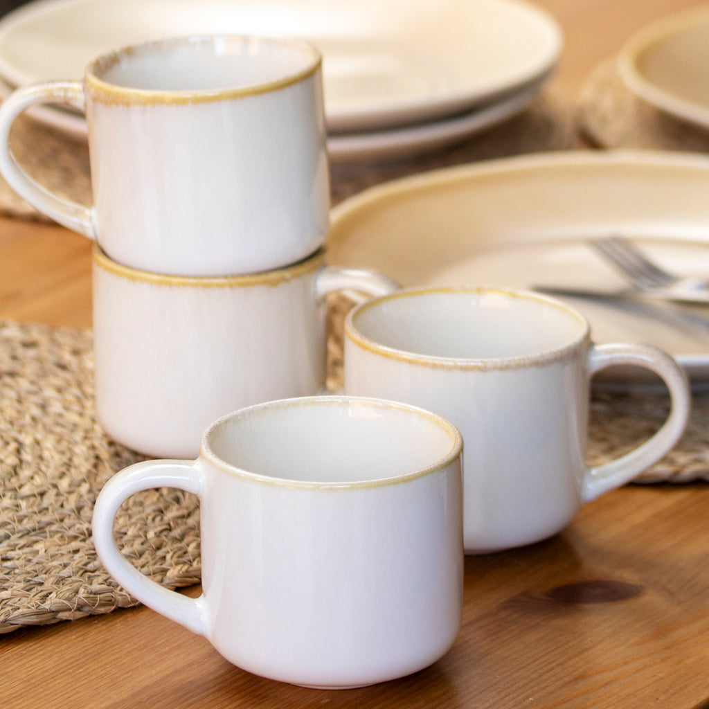 Set Of 4 Beige Reactive Glaze Mugs