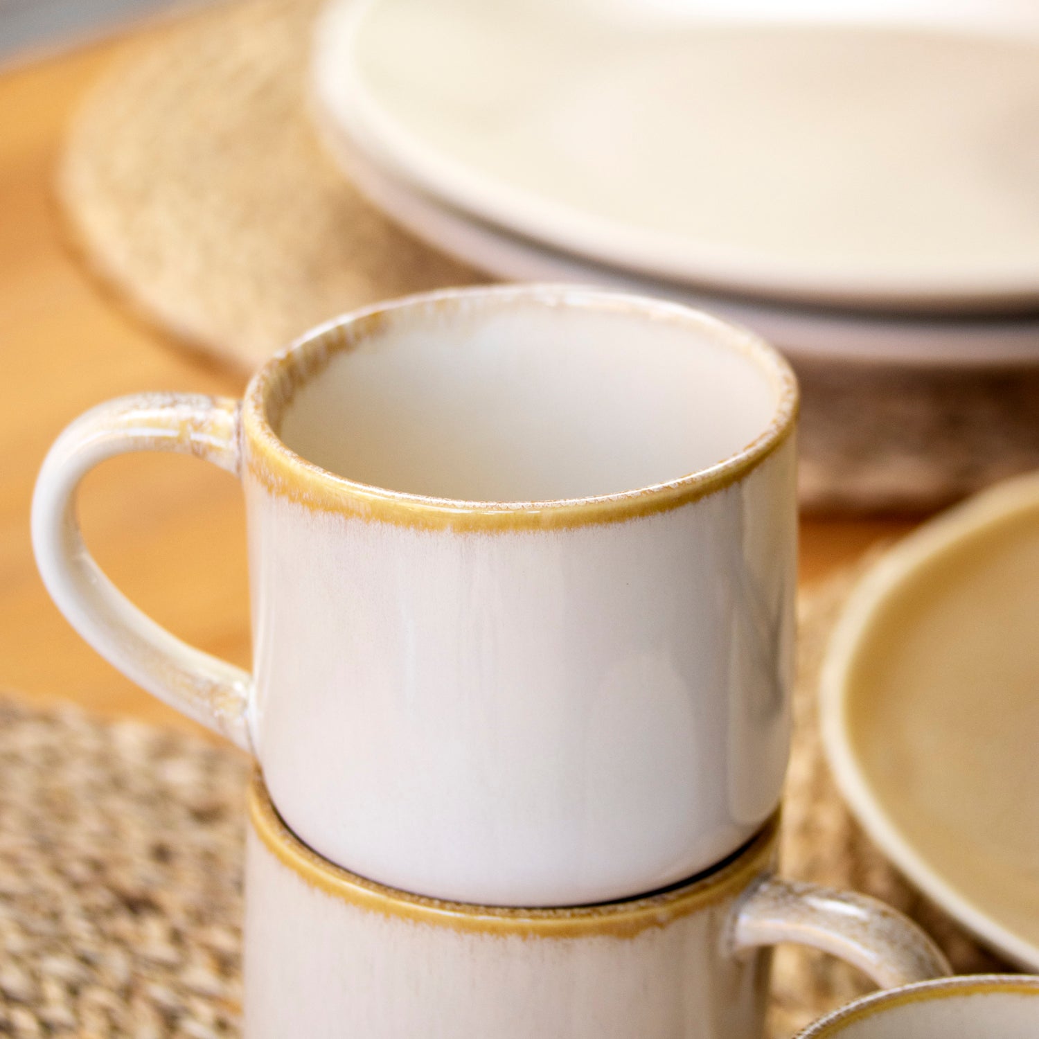 Set Of 4 Beige Reactive Glaze Mugs