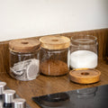 Set Of 3 Glass Acacia Storage Jars