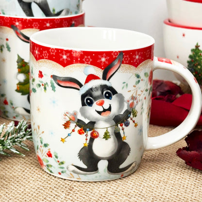 Set Of 4 Christmas Bunny Mugs