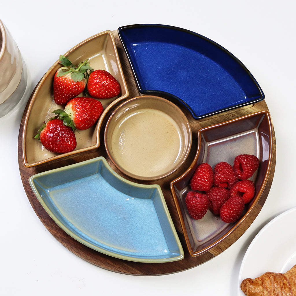Round 6 Piece Reactive Glaze Snack Dish Set
