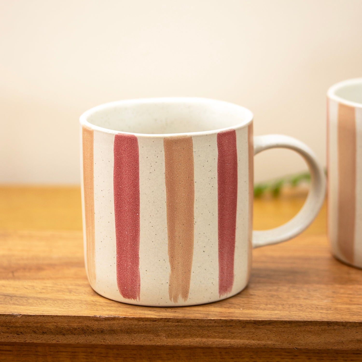 Set Of 4 Speckle Stripe Print Mugs