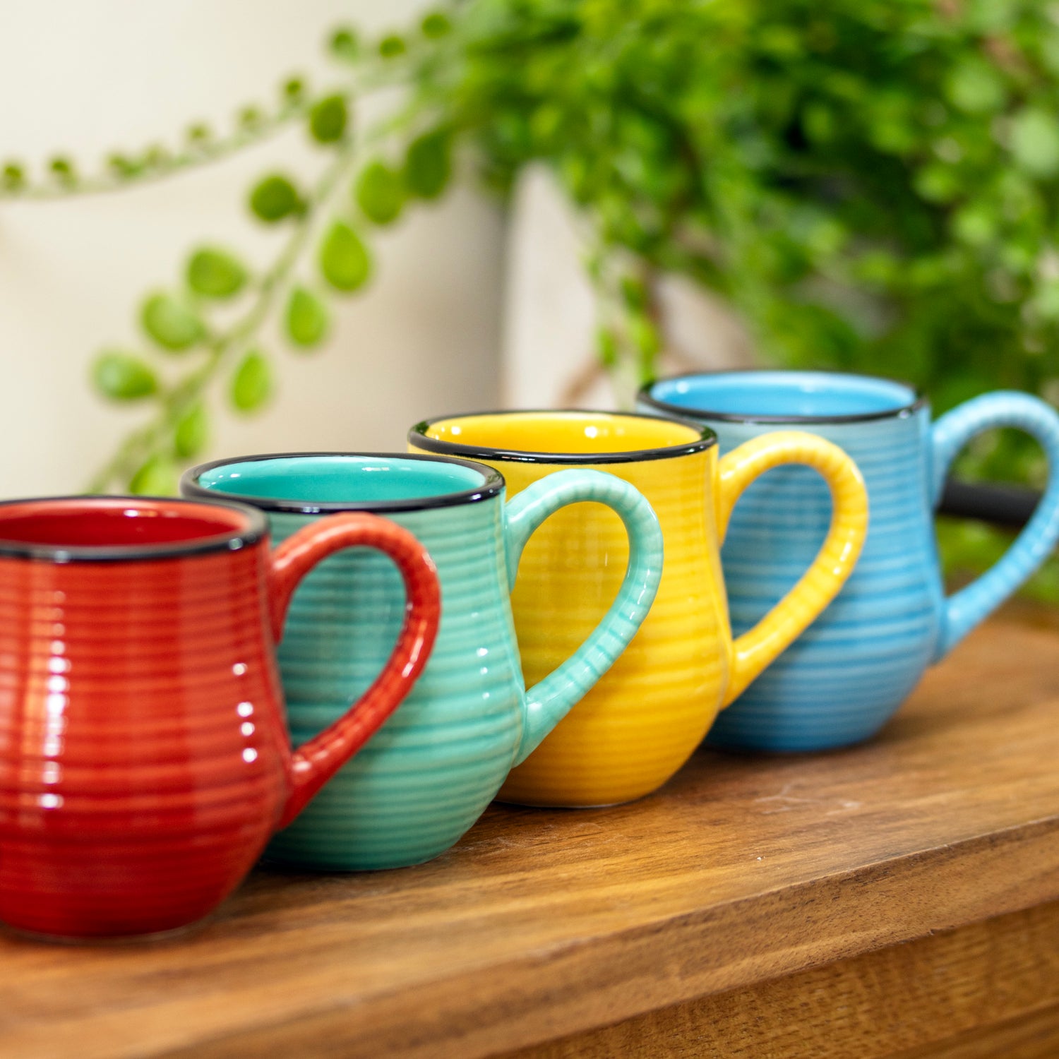 Set Of 4 Multi Ribbed Barrel Espresso Mugs