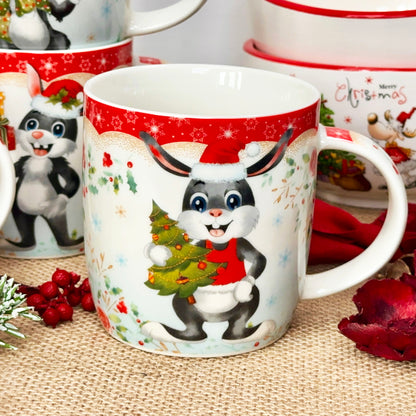 Set Of 4 Christmas Bunny Mugs